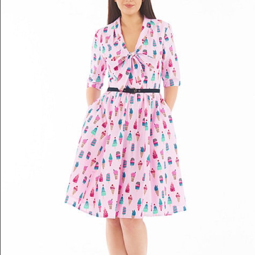 Eshakti pink ice cream tie-neck cotton dress